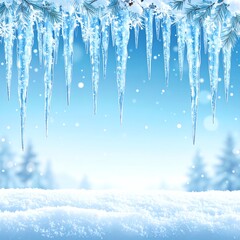Winter Wonderland with Icicles and Snow-Covered Landscape.