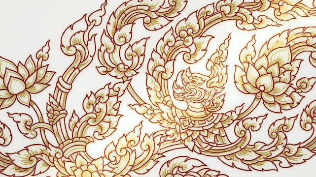 Thai Traditional Art Pattern Background Golden Red Floral Motif