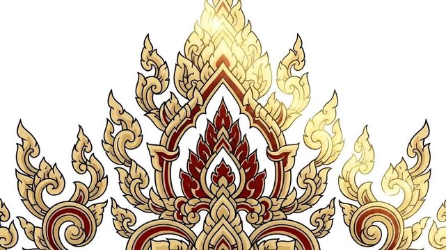 Thai Traditional Ornament Art Golden Red Floral Pattern Footage