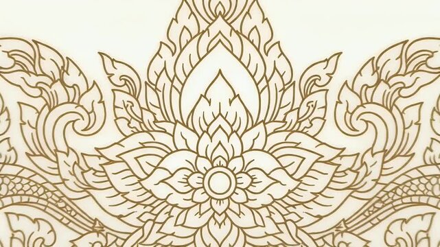 Traditional Golden Thai Art Swirls Floral Pattern on White Background