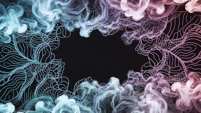 Ethereal smoke swirls frame a dark void with intricate patterns