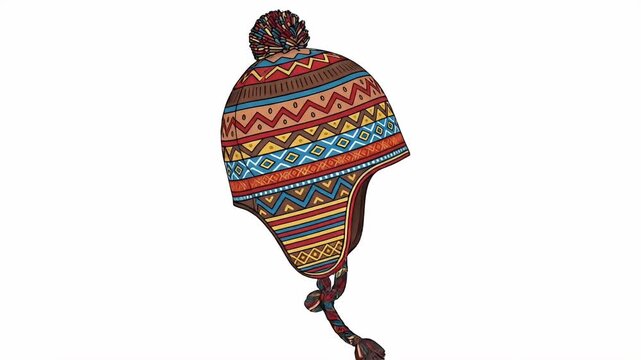 Traditional Peruvian Winter Hat with Pom Pom and Tassels