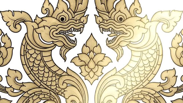 Traditional Thai Naga Serpent Ornament in Golden Yellow Cream Texture