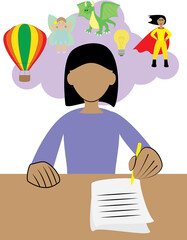 A vector art of a person who is writing as maybe for profession or hobby. The person is writing his or her own thoughts, ideas, imagination into words.  © RoseAnn