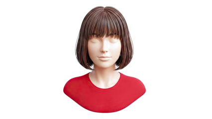 3D Render of a Woman's Bust with Brown Bob Haircut and Red Shirt
