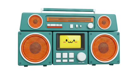 Cute Teal and Orange Boombox with Kawaii Face