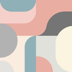 Abstract geometric pattern with curved and circular shapes in pastel colors.