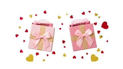 Two Pink Gift Boxes with Bows and Hearts Background