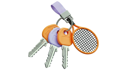 Keychain with keys and a miniature tennis racket