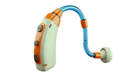 Modern Hearing Aid with Blue Tube and Earpiece