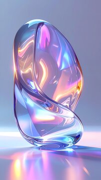 Abstract Glass Sculpture with Iridescent Reflections - A Study in Light and Form.