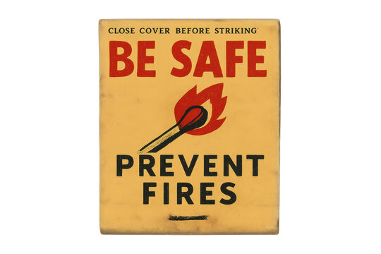 Vintage matchbook promoting fire safety and prevention concept