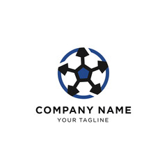 Obraz premium Modern Soccer Ball Logo Design with Blue and Black Geometric Shapes.