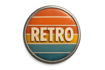 Retro metal badge with gradient sunset stripes