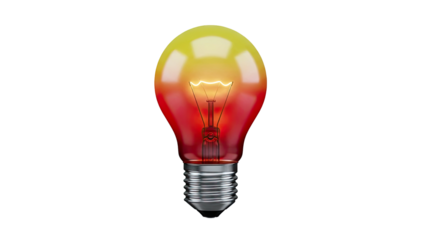 Illuminated incandescent light bulb with red and yellow gradient