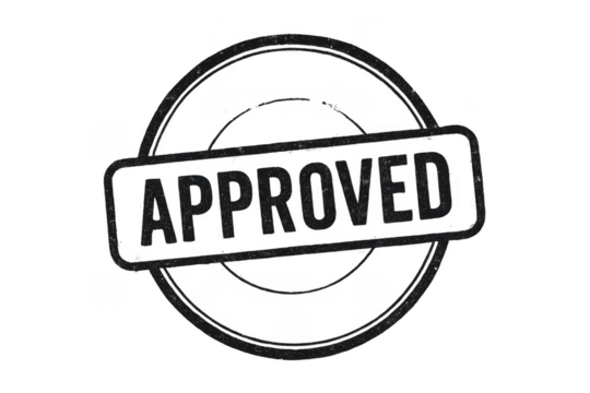 Approved rubber stamp icon showing validation concept - Powered by Adobe