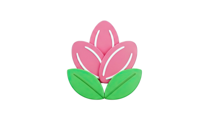 Pink Tulip Icon with Green Leaves