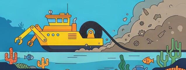 Underwater Cleanup Machine Removing Debris