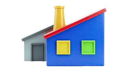 Abstract Colorful Toy Buildings with Chimney and Windows