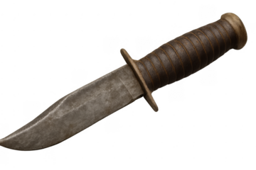 Old utility knife with rustic steel blade and leather handle