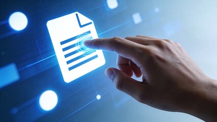 Hand touching digital document icon
