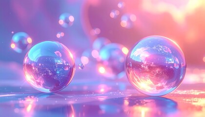 Vibrant Iridescent Spheres in Soft Focus Background.
