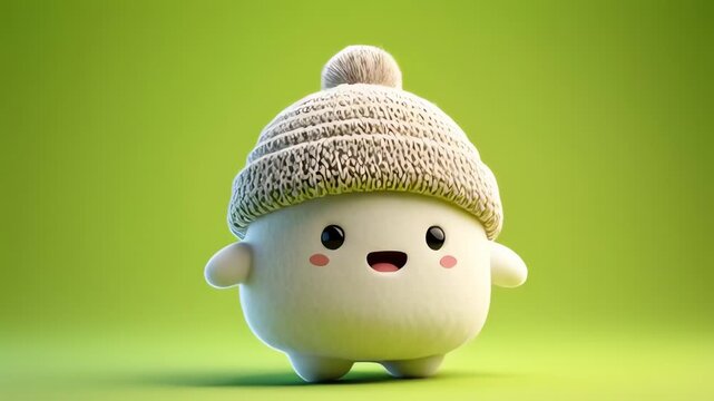 Cute Isometric Snowball Cartoon Character Wearing Knitted Hat