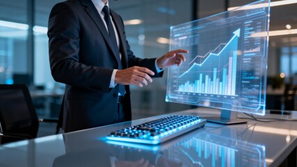 Businessman interacting with digital financial charts