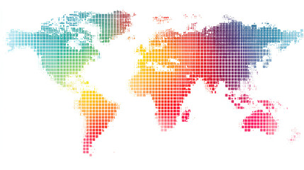 World map and digital background in horizontal layout for banners and advertisements, stock illustration on a white background