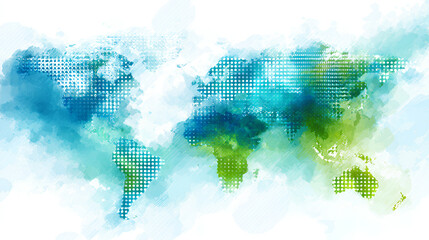 World map and digital background in horizontal layout for banners and advertisements, stock illustration on a white background