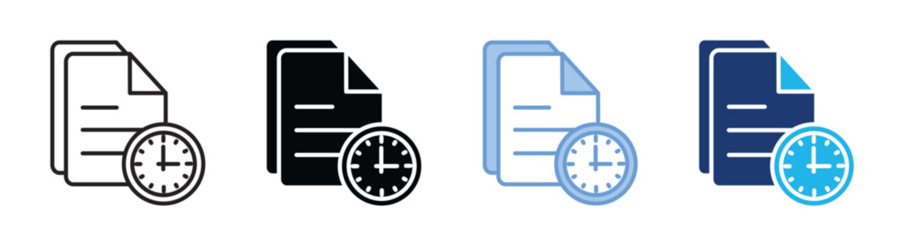 Time management icon set multiple style collection