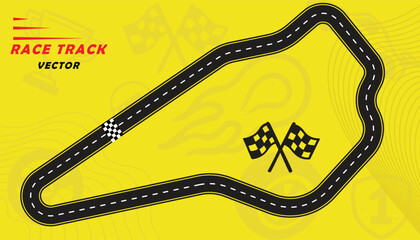 Naklejka premium Creative vector illusion of race track isolated on yellow background. Speed race track design with creative icons.