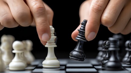 A close-up of hands moving chess pieces during an intense game, capturing the strategic focus and passion of players.
