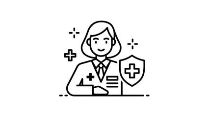 Healthcare professional icon with shield and plus symbols, medical care concept