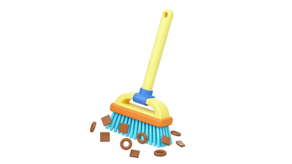 3D Rendered Broom Cleaning Chocolate Squares and Rings