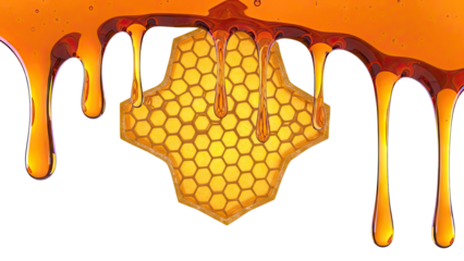 Golden Honey Drips Over Honeycomb