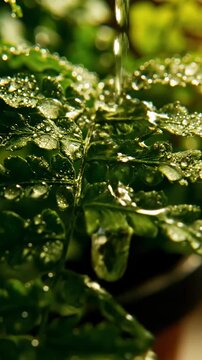Captivating Close-Up Of Water Droplets Forming On A Lush Green Fern Frond In The Garden