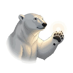 Majestic polar bear presenting paw with glowing light