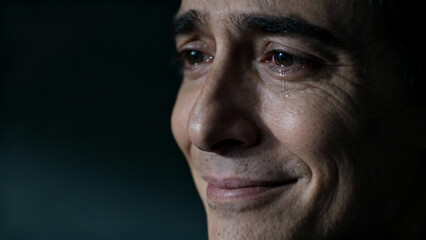 Obraz premium sad man face, male sadness portrait, emotional expression, depressed mood, mental health concept, loneliness feeling, human emotion, realistic portrait, close up face, sorrowful look, psychological 