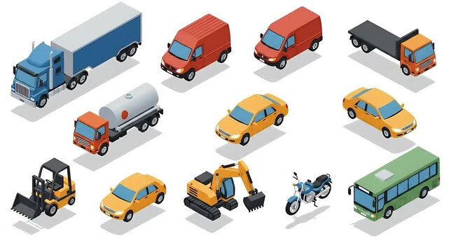 Various Pixelated Isometric Vehicles Transportation Set