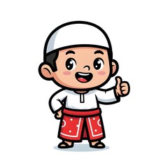 Fototapeta premium Happy Muslim Boy in Traditional Clothes