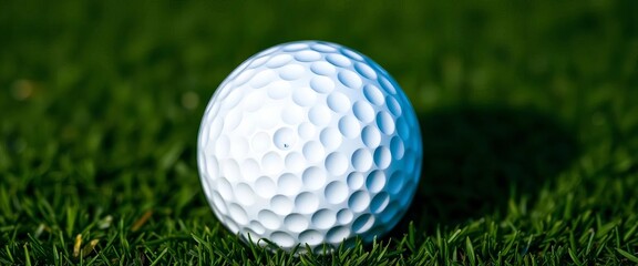 Close-up of a dimpled golf ball on a green putting surface,  recreation,   game play