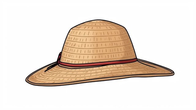 Woven Straw Sun Hat with Red Ribbon and Bow Isolated on White