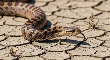 Gopher Snake on Cracked Earth - A Close-Up View.