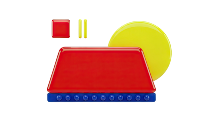 Abstract 3D geometric shapes in primary colors on white background