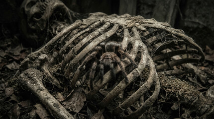 Spider Crawling out of Skeleton