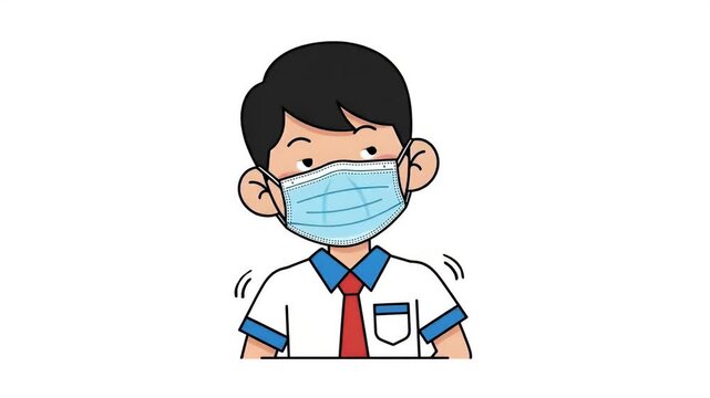 Young Boy Wearing Medical Face Mask Isolated On White Background