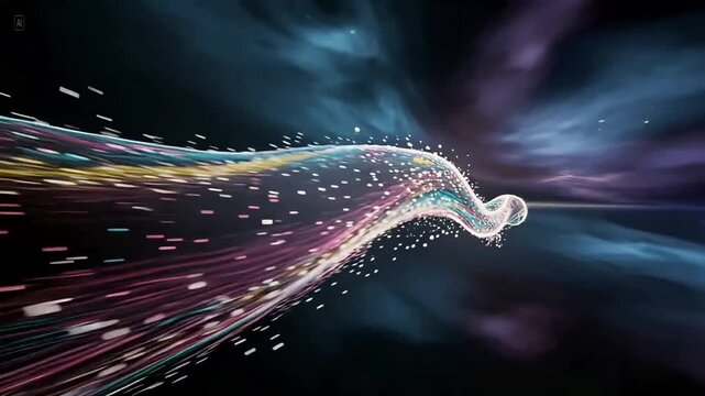 Abstract glowing space wave with stars and fractal energy pattern