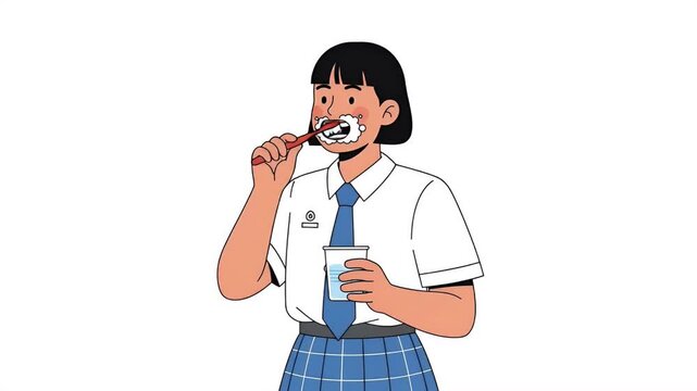 Young Student Brushing Teeth With Toothbrush Foam And Water