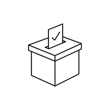 election ballot box line icon - voting paper with check mark in container - political choice and democracy concept symbol - minimalist survey or feedback collection vector illustration